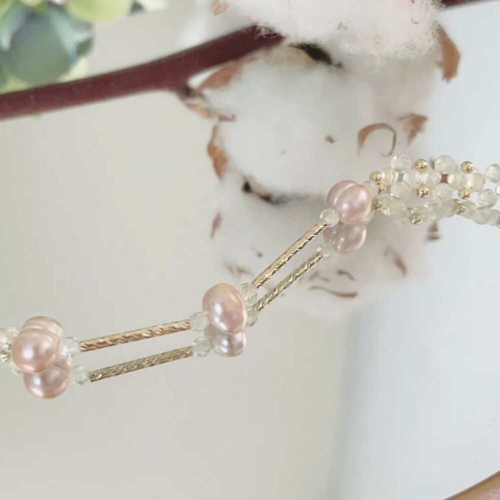 Freshwater Pearl Bracelet: Pastel Gemstone & Seed Bead Fairy Bracelet